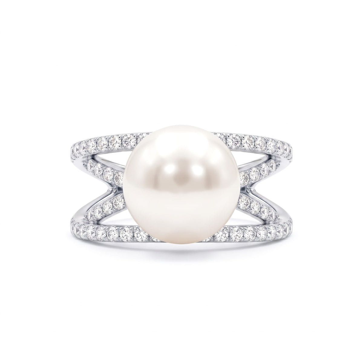 14K White Gold South Sea Pearl Ring, 10-11mm, 0.58ct