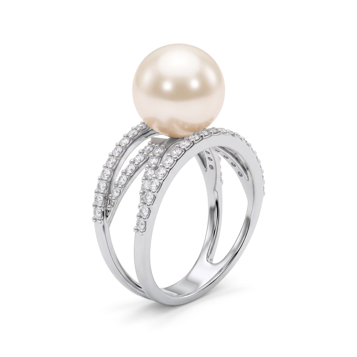 14K White Gold South Sea Pearl Ring, 10-11mm, 0.58ct