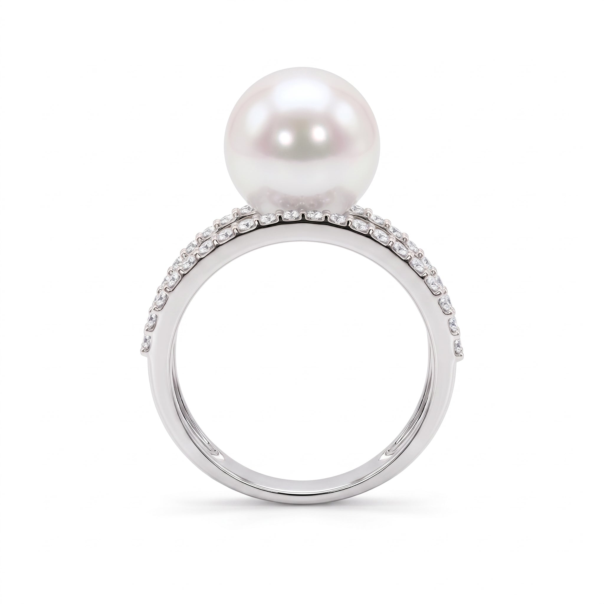 14K White Gold South Sea Pearl Ring, 10-11mm, 0.58ct