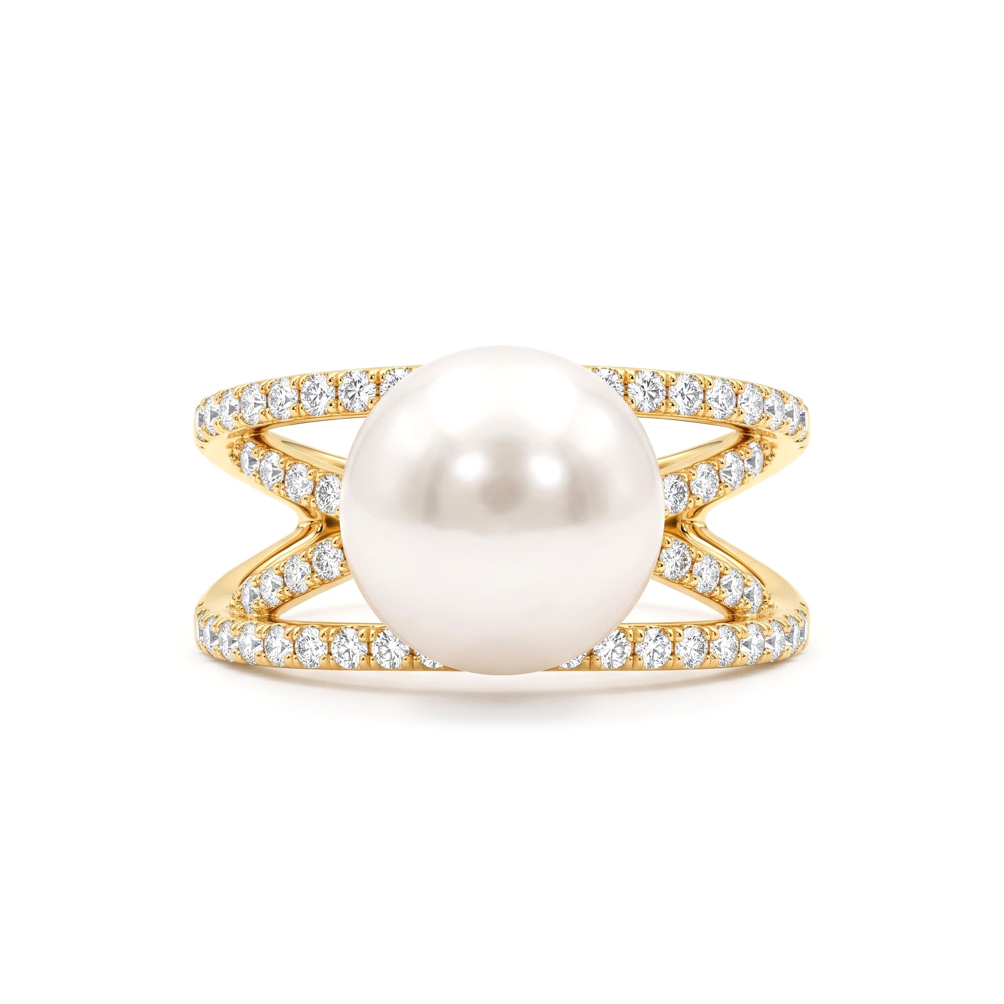 14K Yellow Gold South Sea Pearl Ring, 10-11mm, 0.58ct