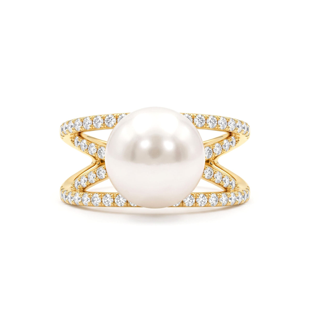 14K Yellow Gold South Sea Pearl Ring, 10-11mm, 0.58ct