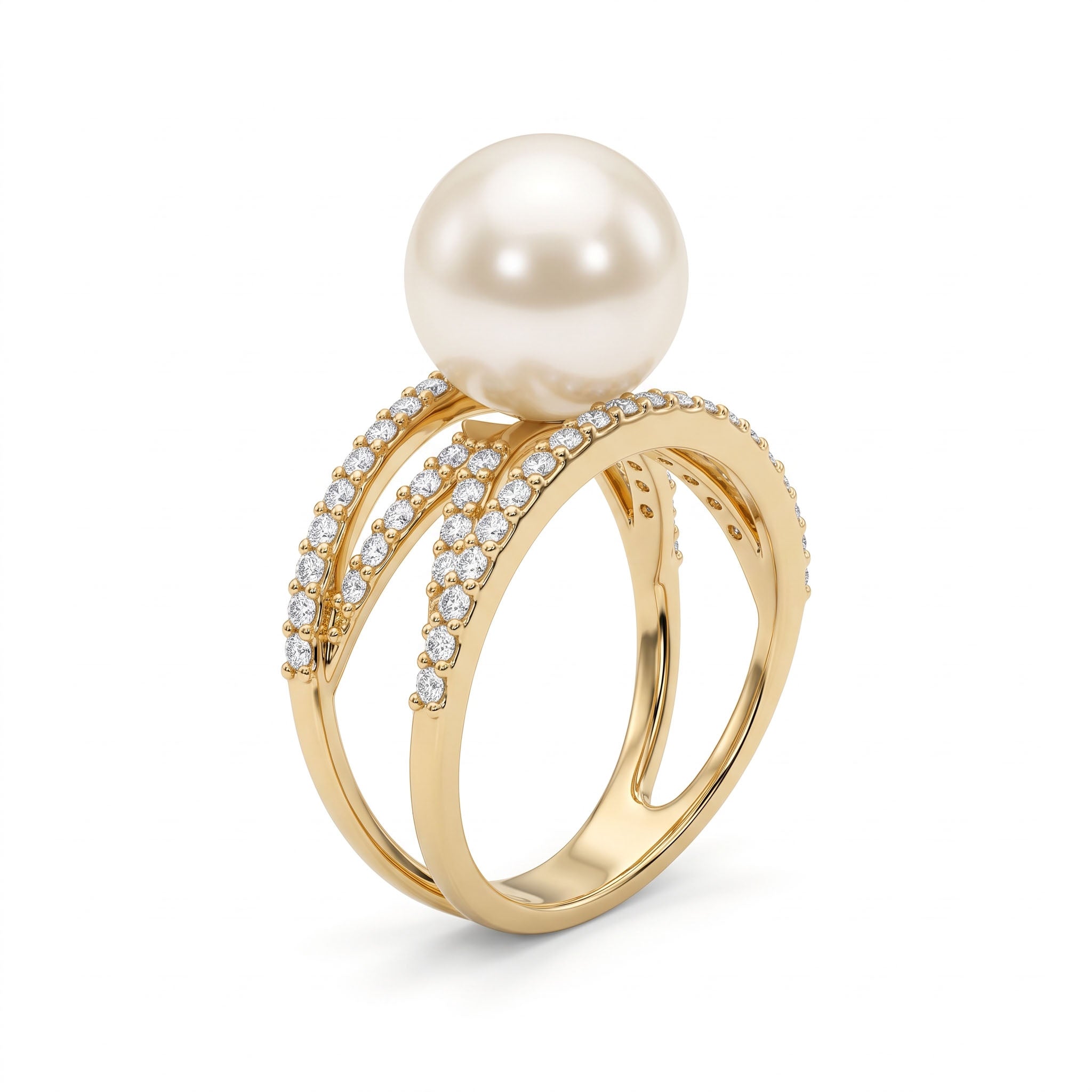 14K Yellow Gold South Sea Pearl Ring, 10-11mm, 0.58ct