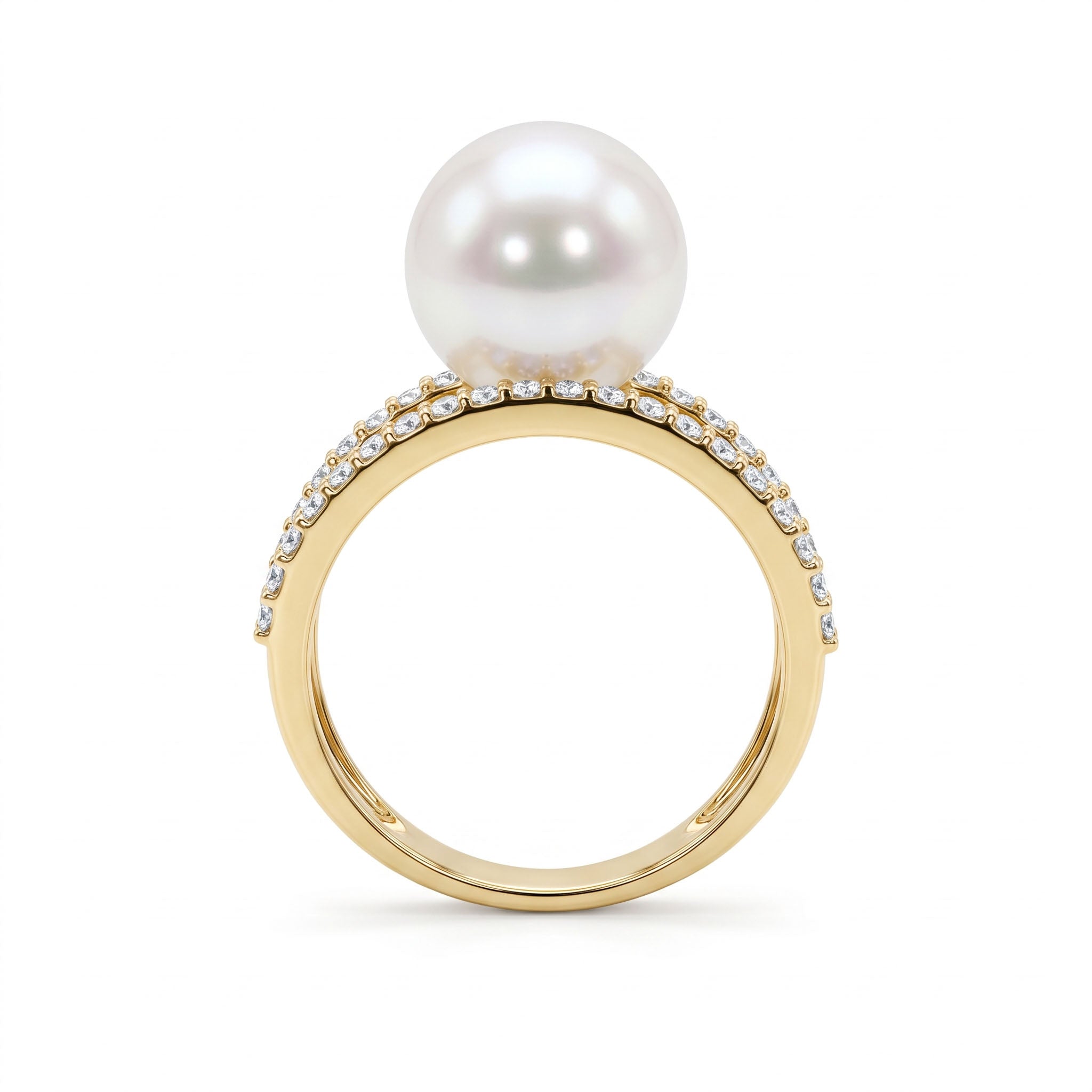 14K Yellow Gold South Sea Pearl Ring, 10-11mm, 0.58ct