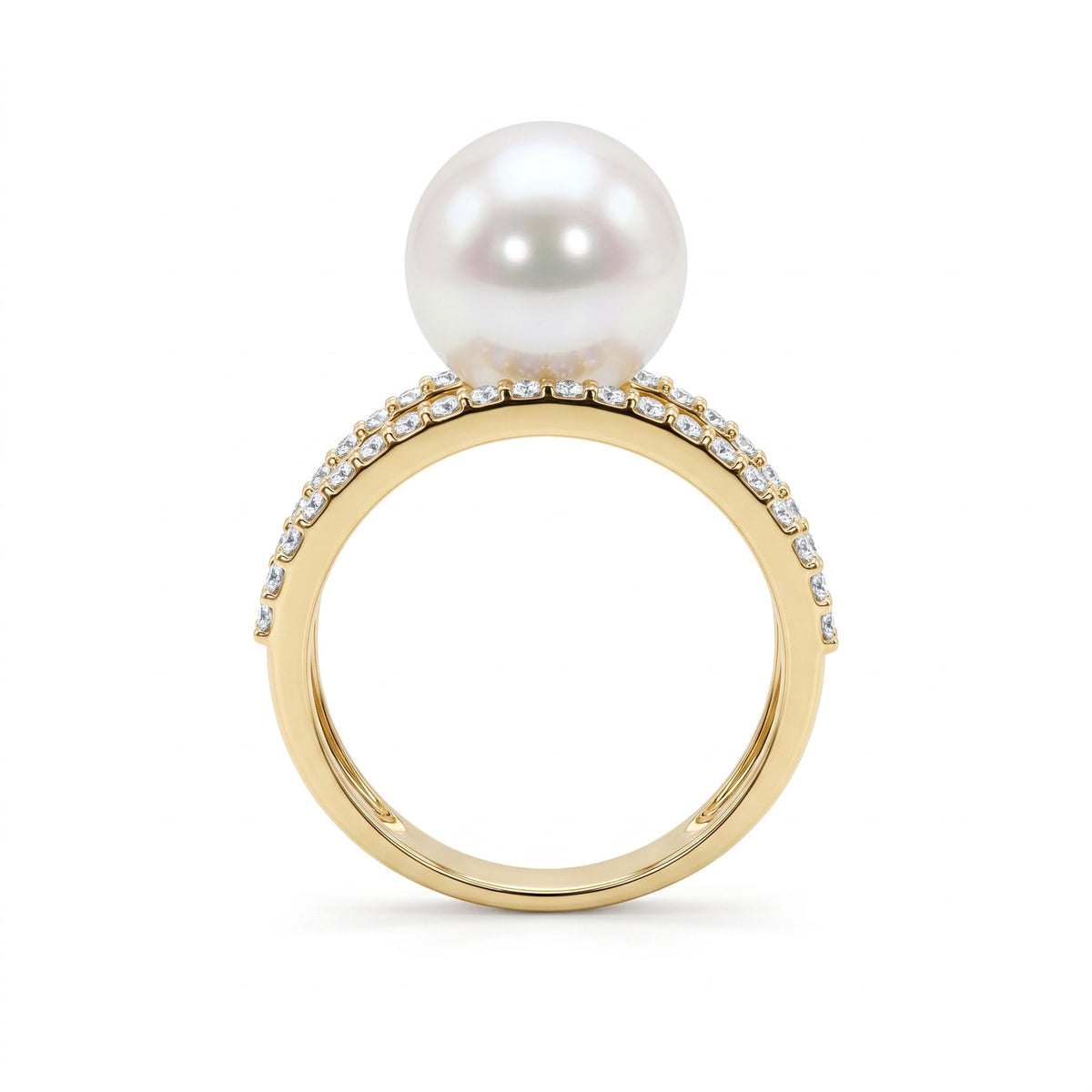 14K Yellow Gold South Sea Pearl Ring, 10-11mm, 0.58ct