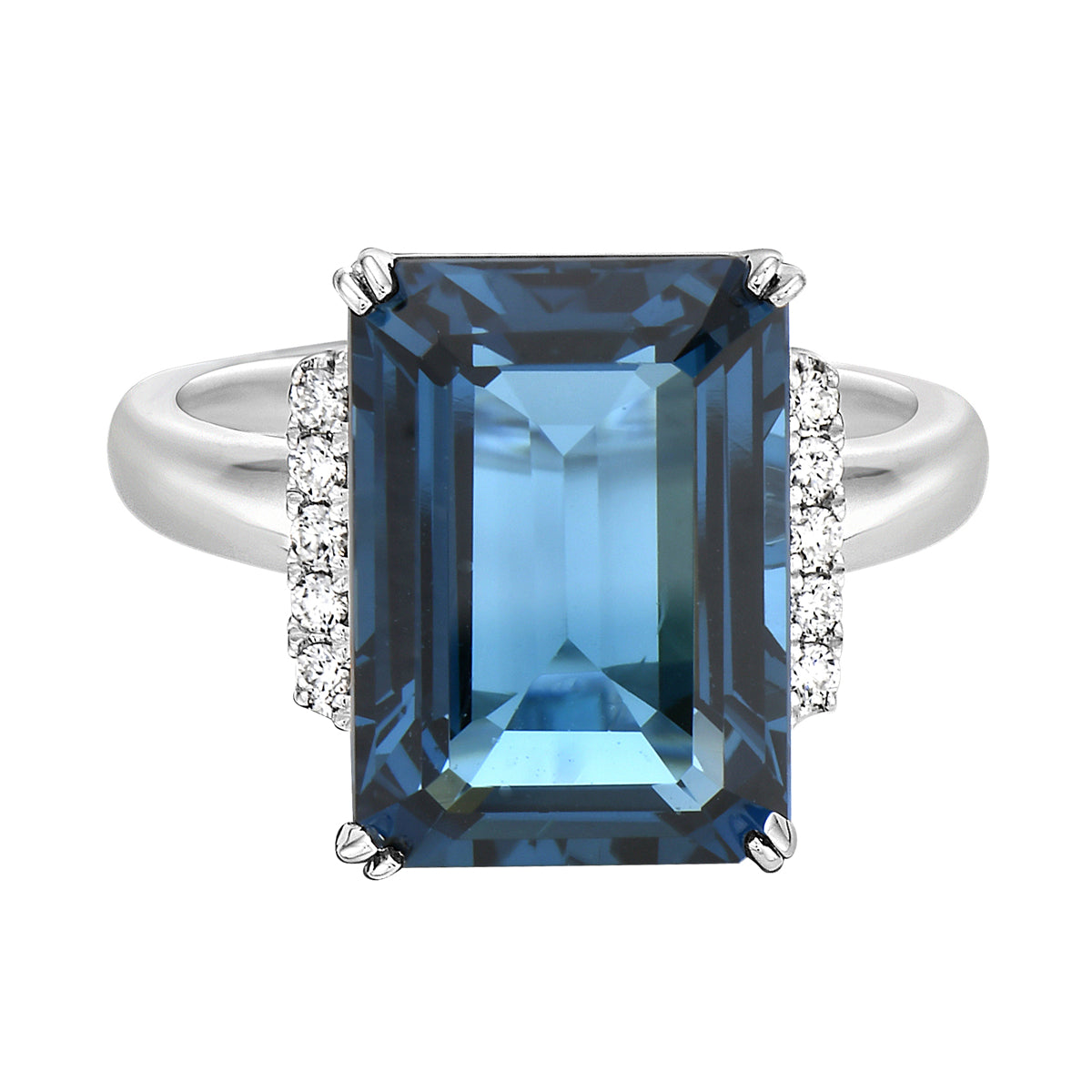 14K White Gold London Blue Topaz Ring, 8.94ct