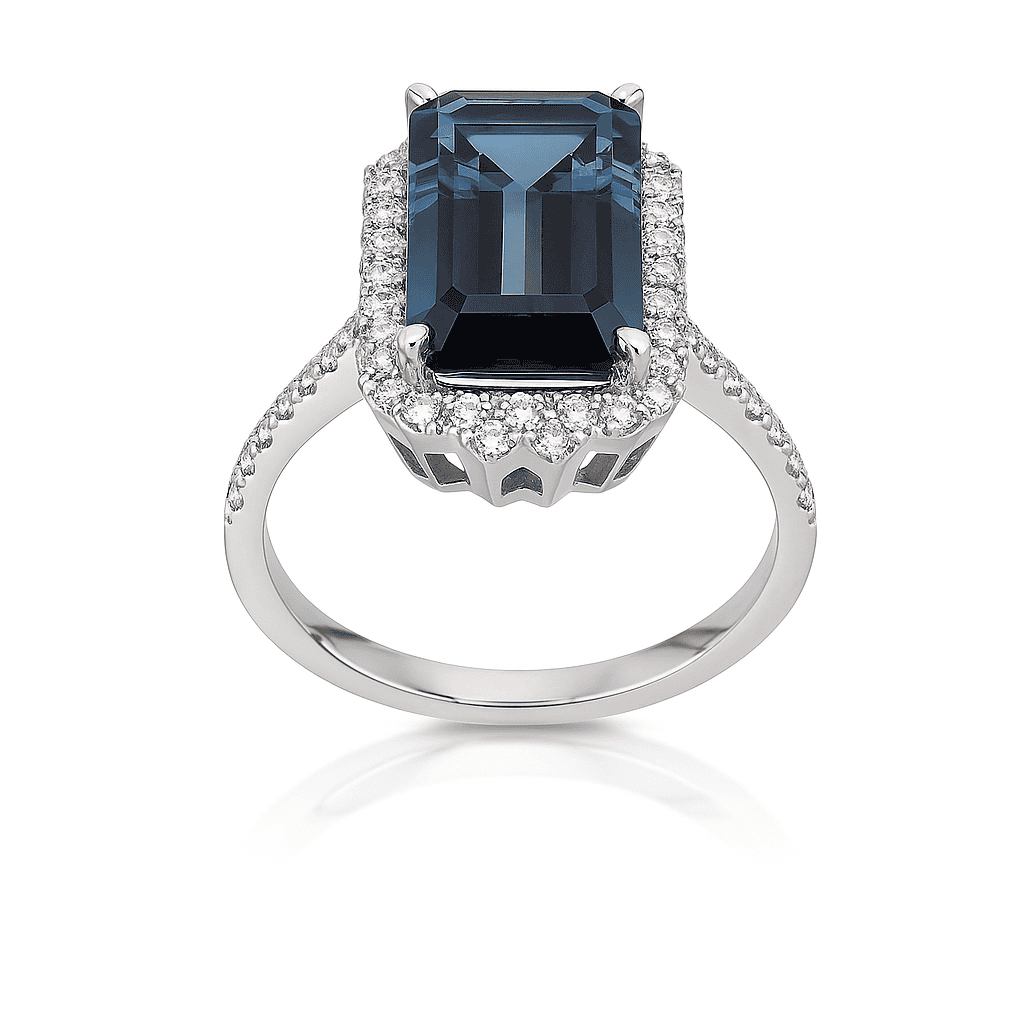 14K White Gold London Blue Topaz Ring, 4.27ct