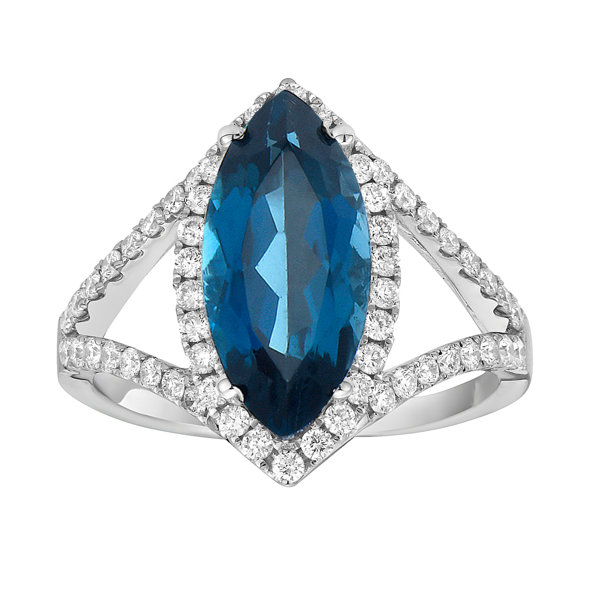 14K White Gold London Blue Topaz Ring, 3.5ct