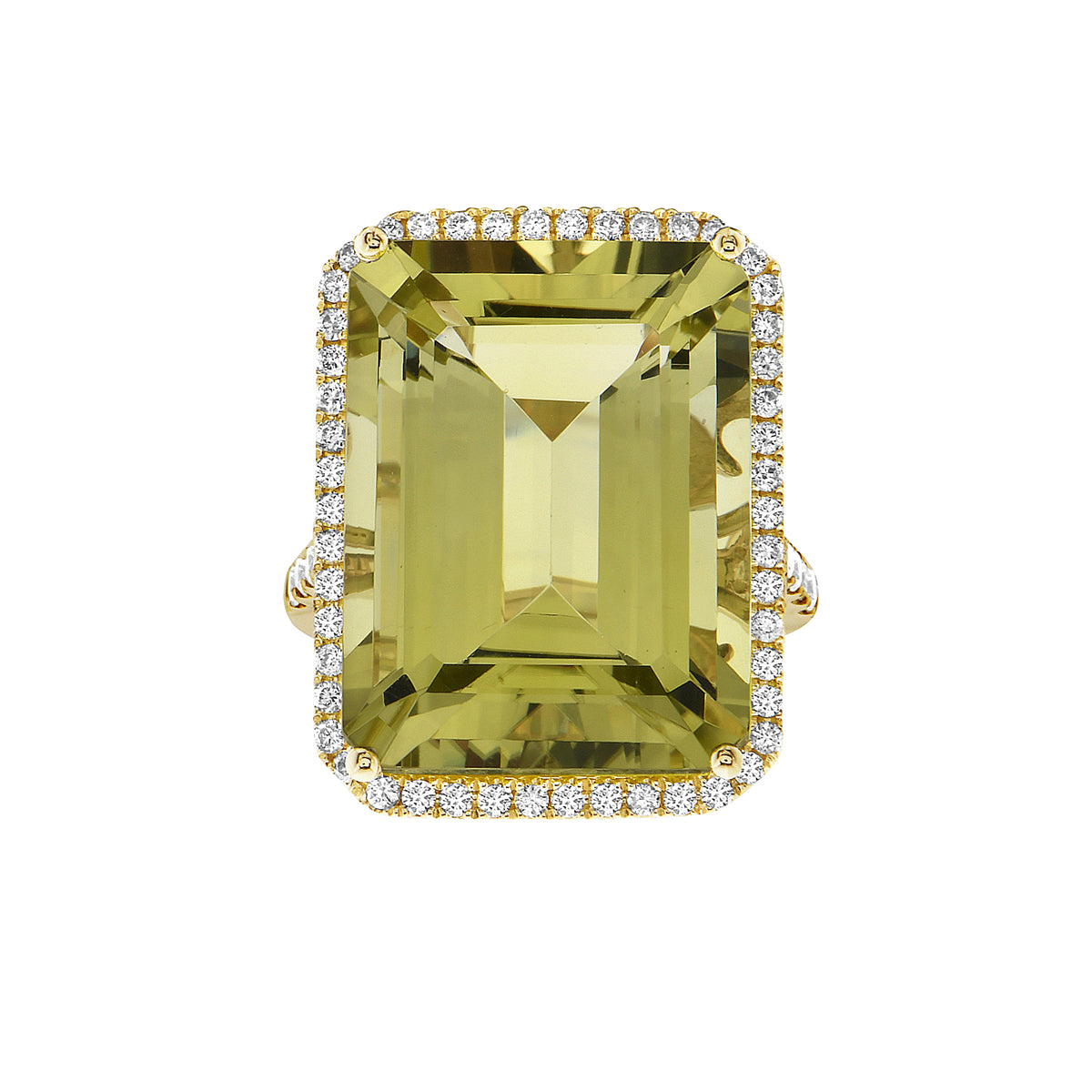 14K Yellow Gold Green Quartz Ring, 22.23ct