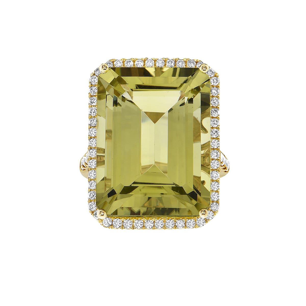 14K Yellow Gold Green Quartz Ring, 22.23ct