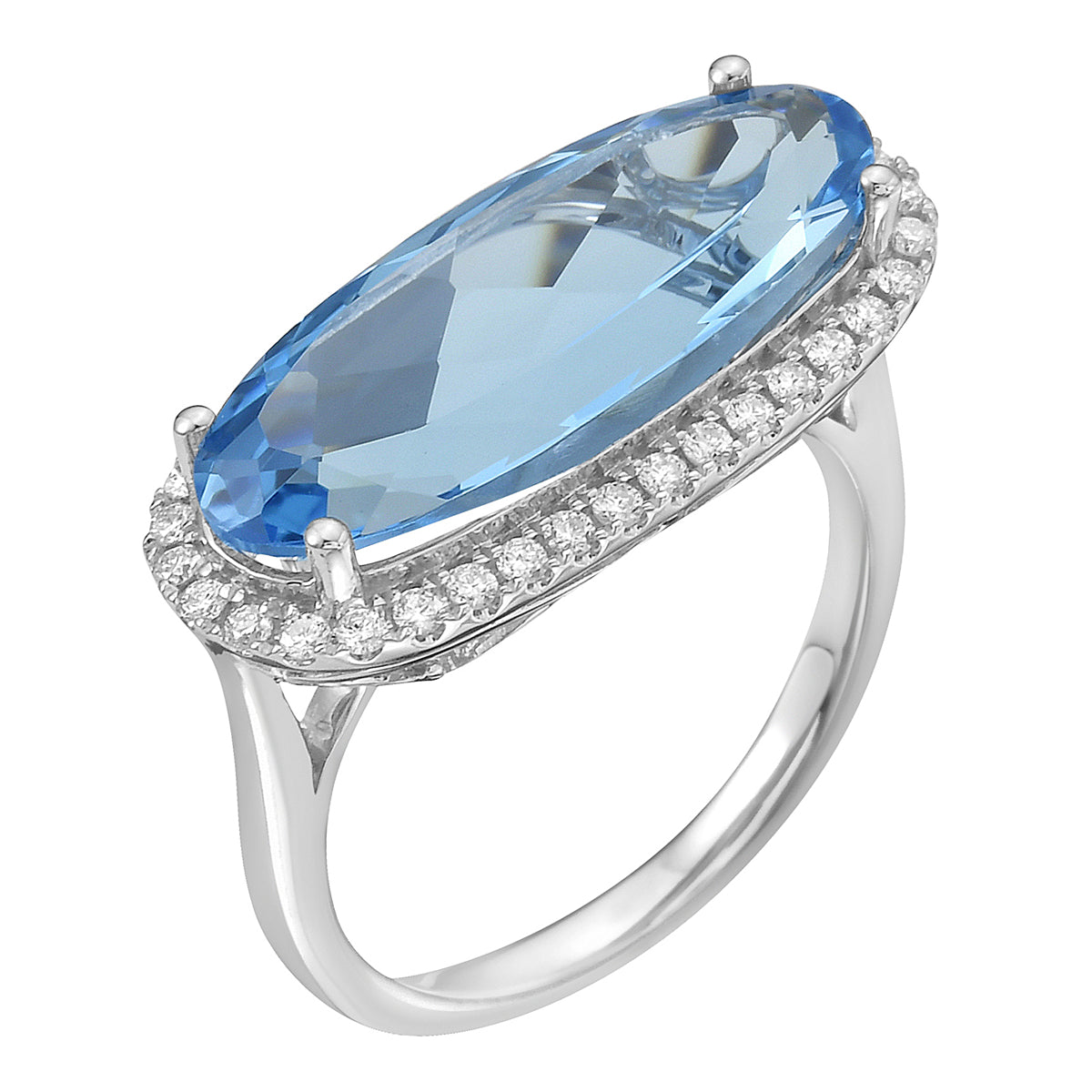 14K White Gold Swiss Blue Topaz Ring, 5.45ct