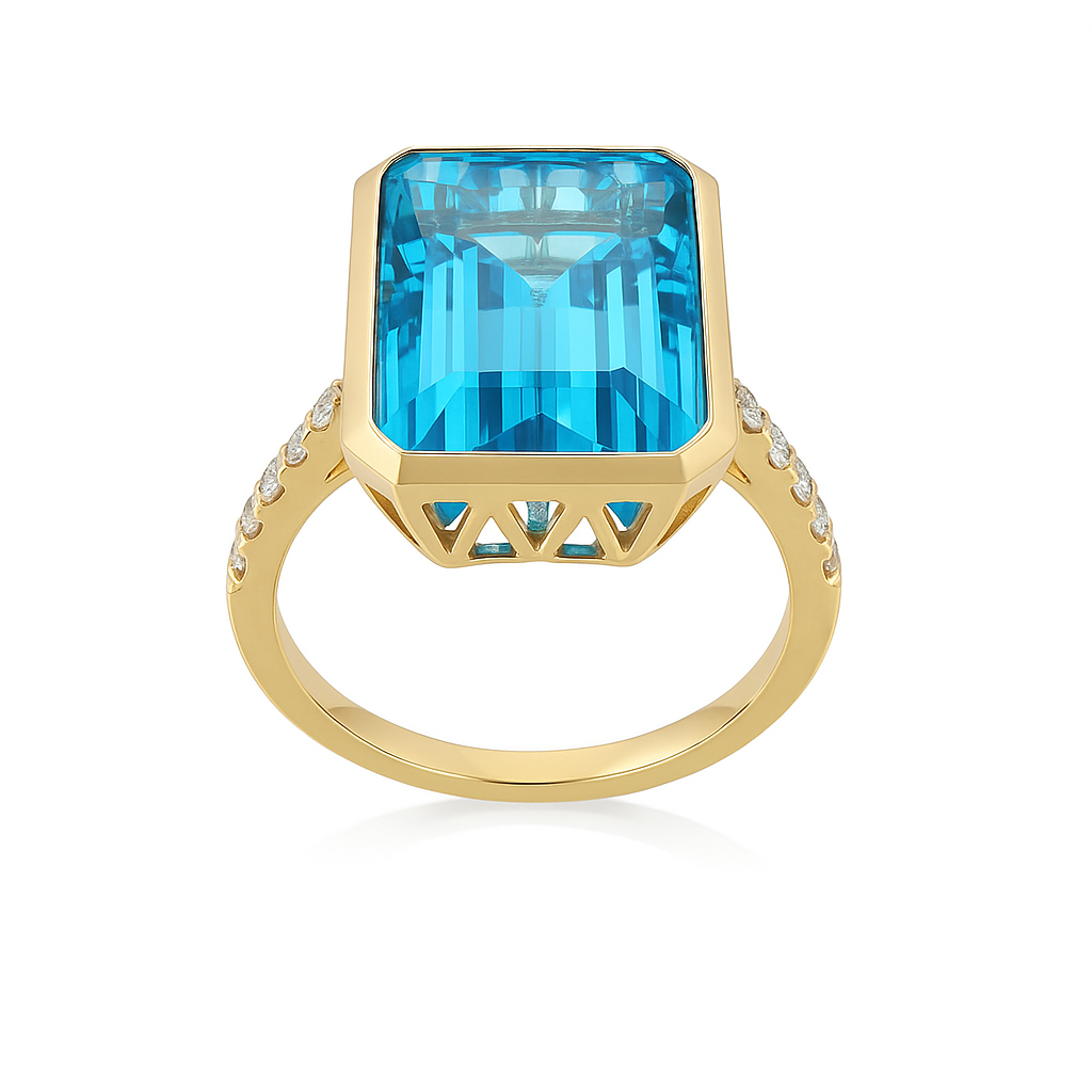 14K Yellow Gold Swiss Blue Topaz Ring, 9.21ct