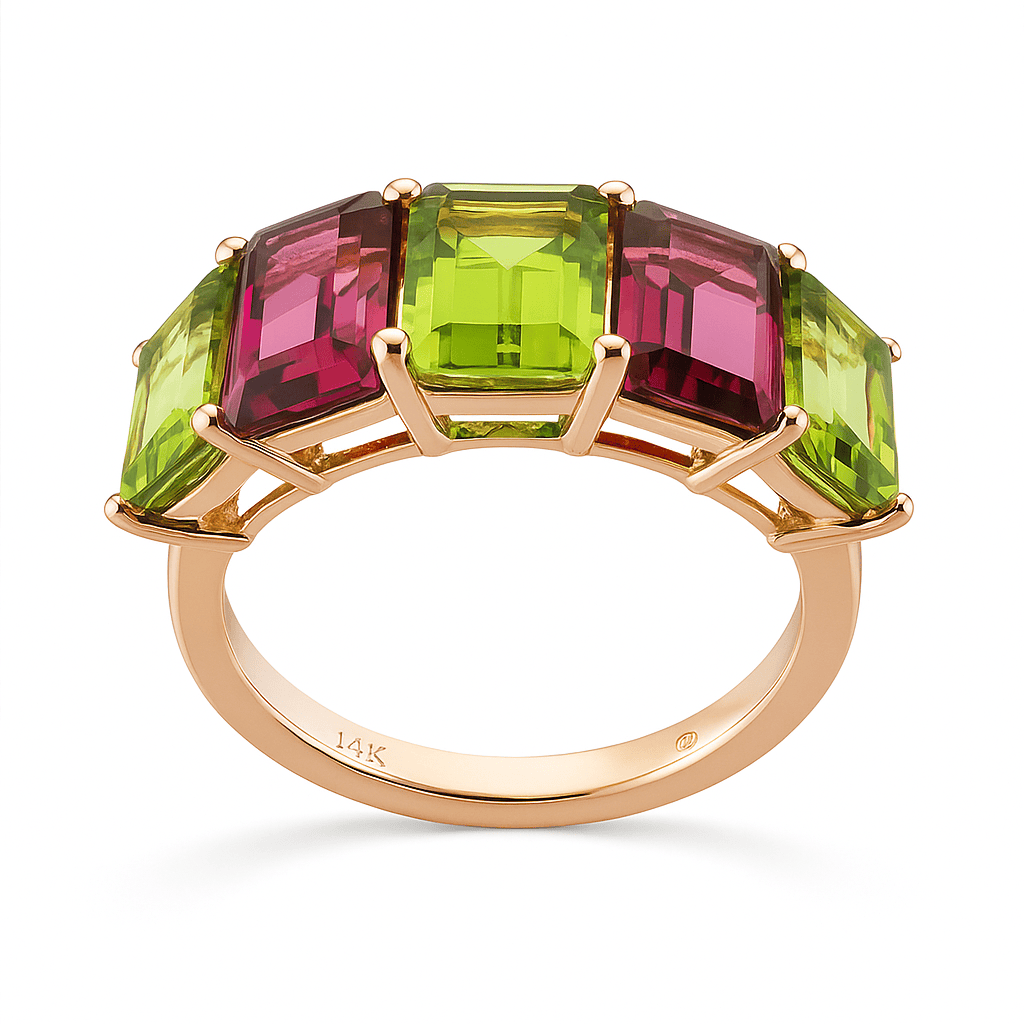 14K Rose Gold Pink Tourmaline Peridot Ring, 5.5ct