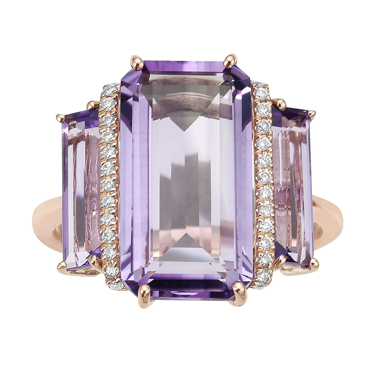 14K Rose Gold Amethyst Ring,, 6.41ct