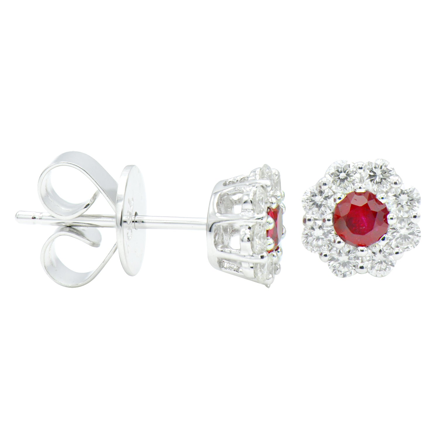 Small Ruby with Diamond Halo Earring
