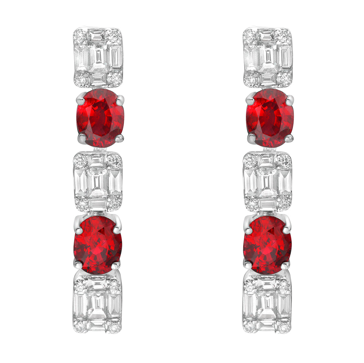 18K White Gold Ruby Diamond Earrings, 1.7ct