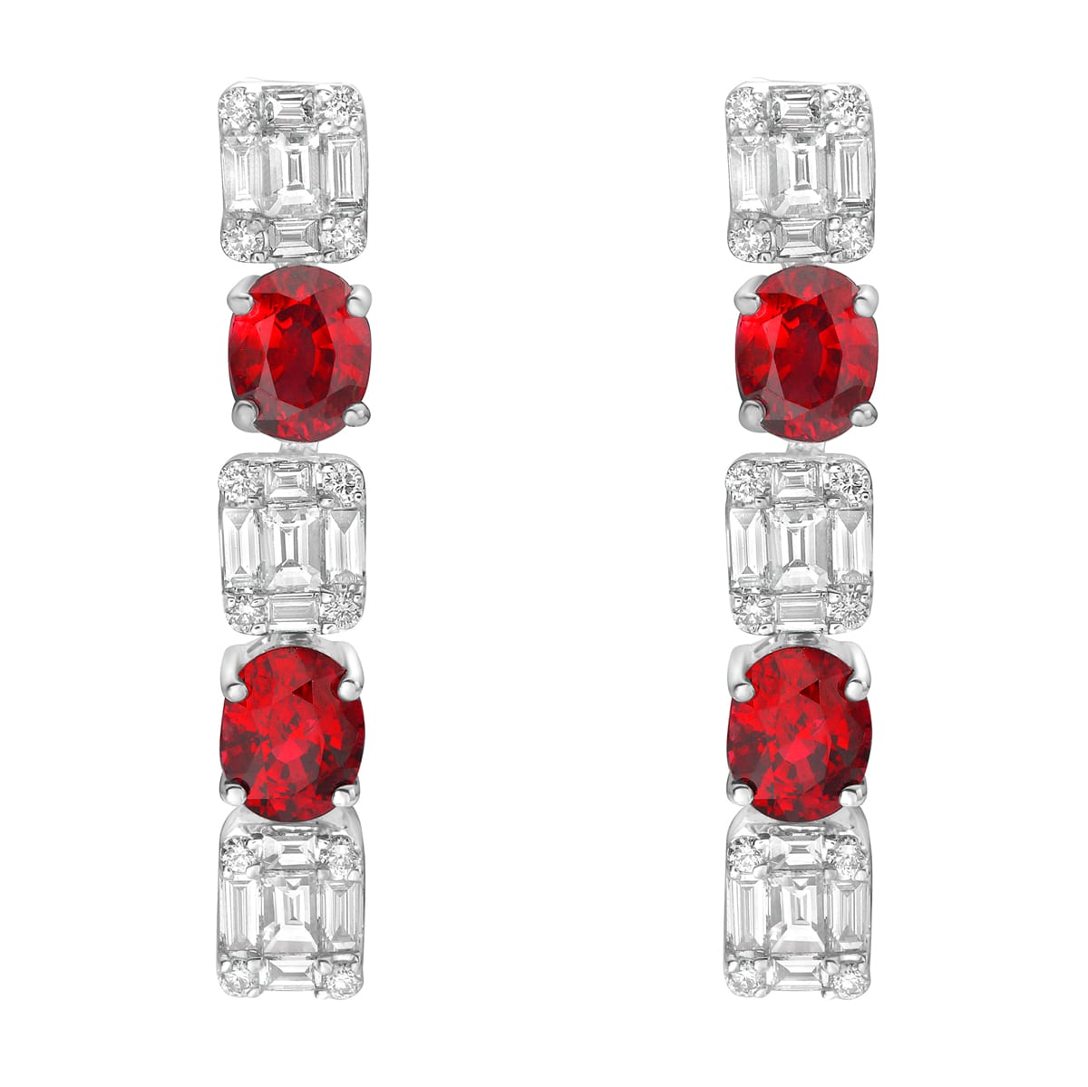 18K White Gold Ruby Diamond Earrings, 1.7ct