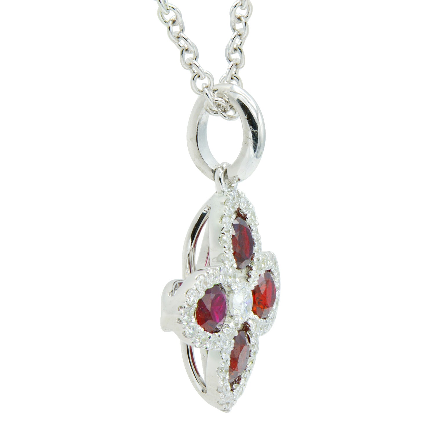14K White Gold Ruby and Diamond Flower Pendant, 0.38ct