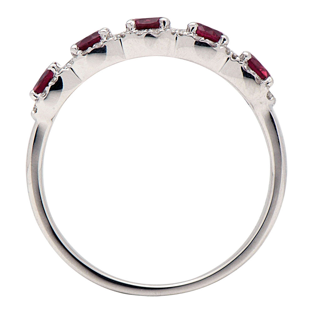 14K White Gold Ruby and Diamond Halo Band