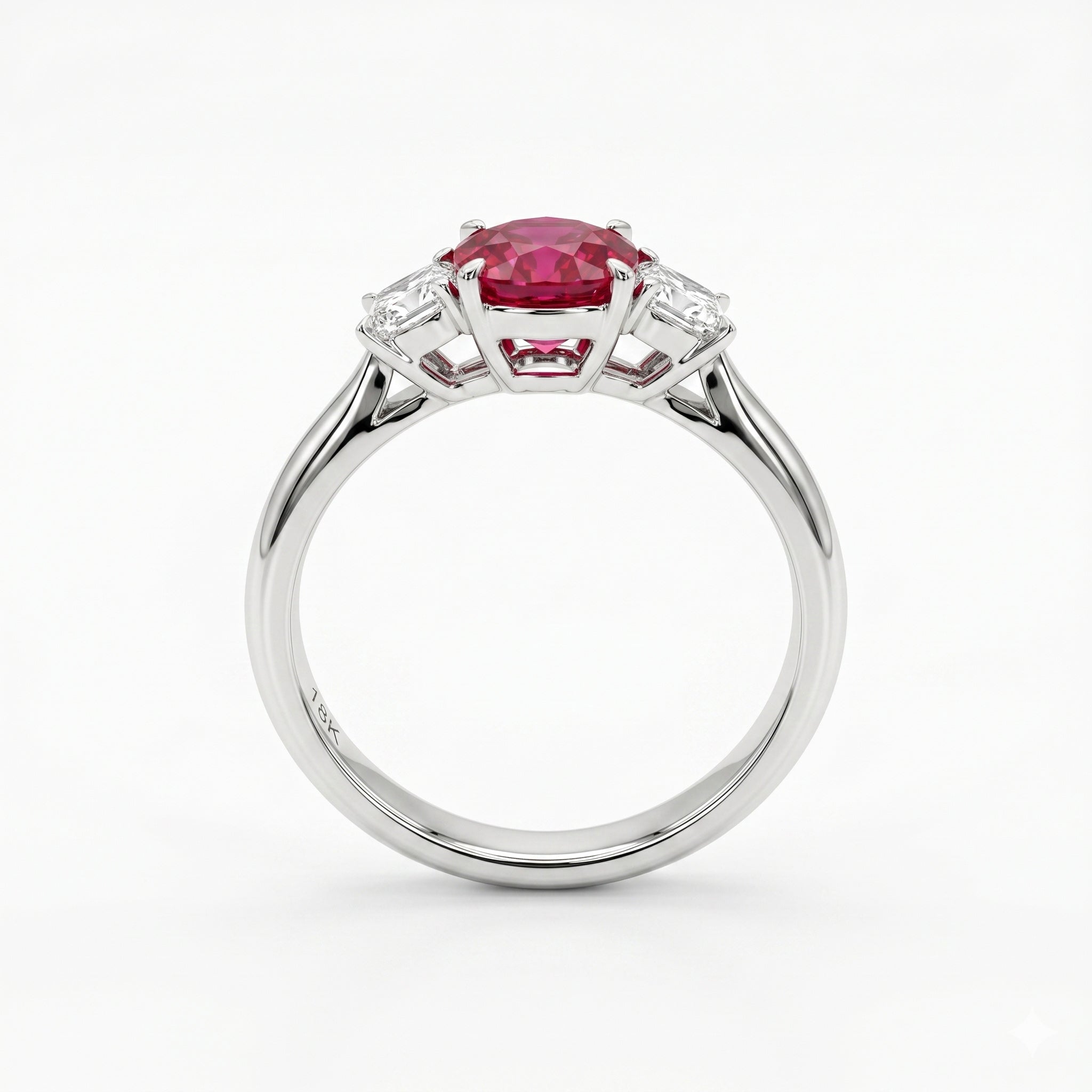 Handmade 18K White Gold Ruby Ring, 3 Stone, 1.31ct