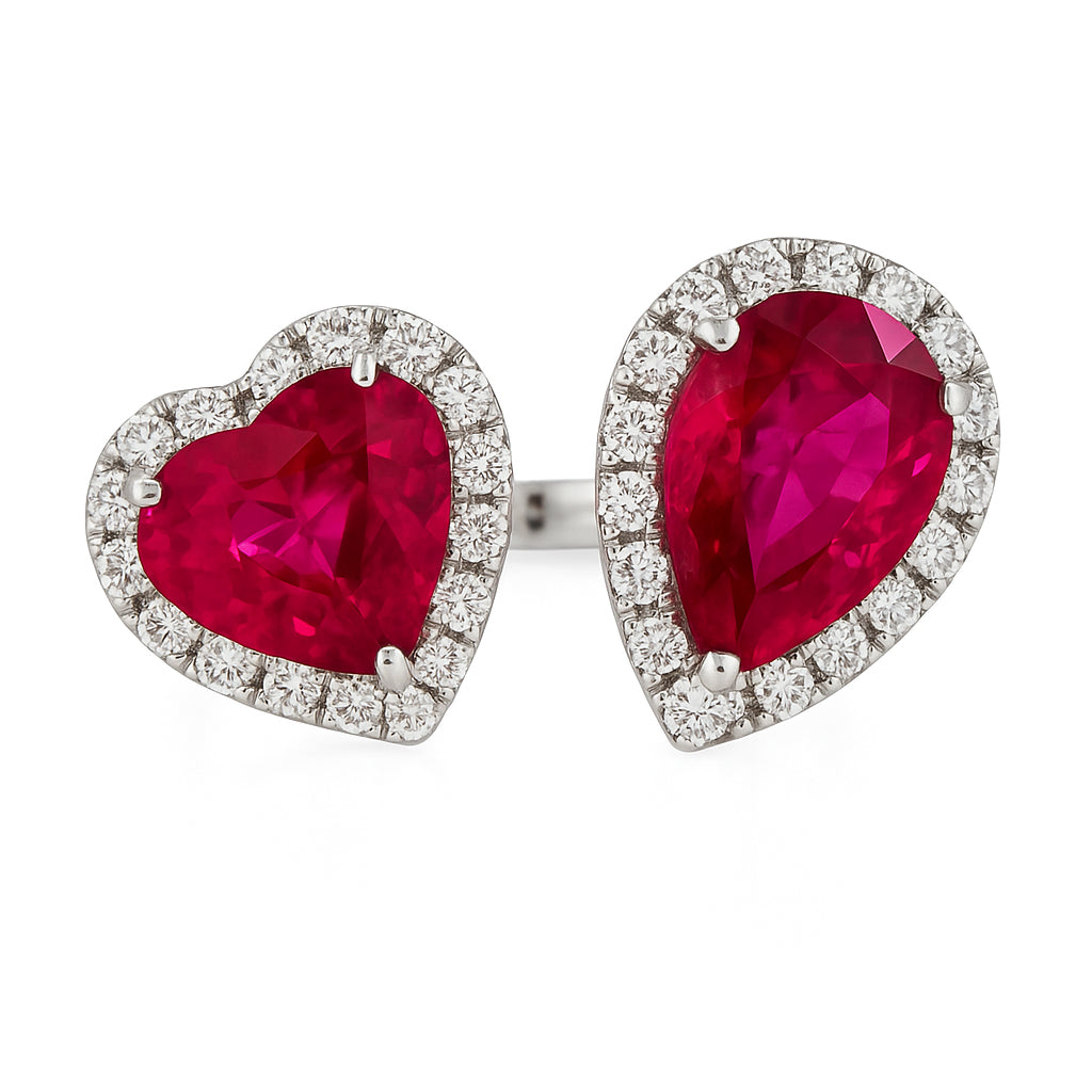 Handmade 18K White Gold Ruby Halo Ring