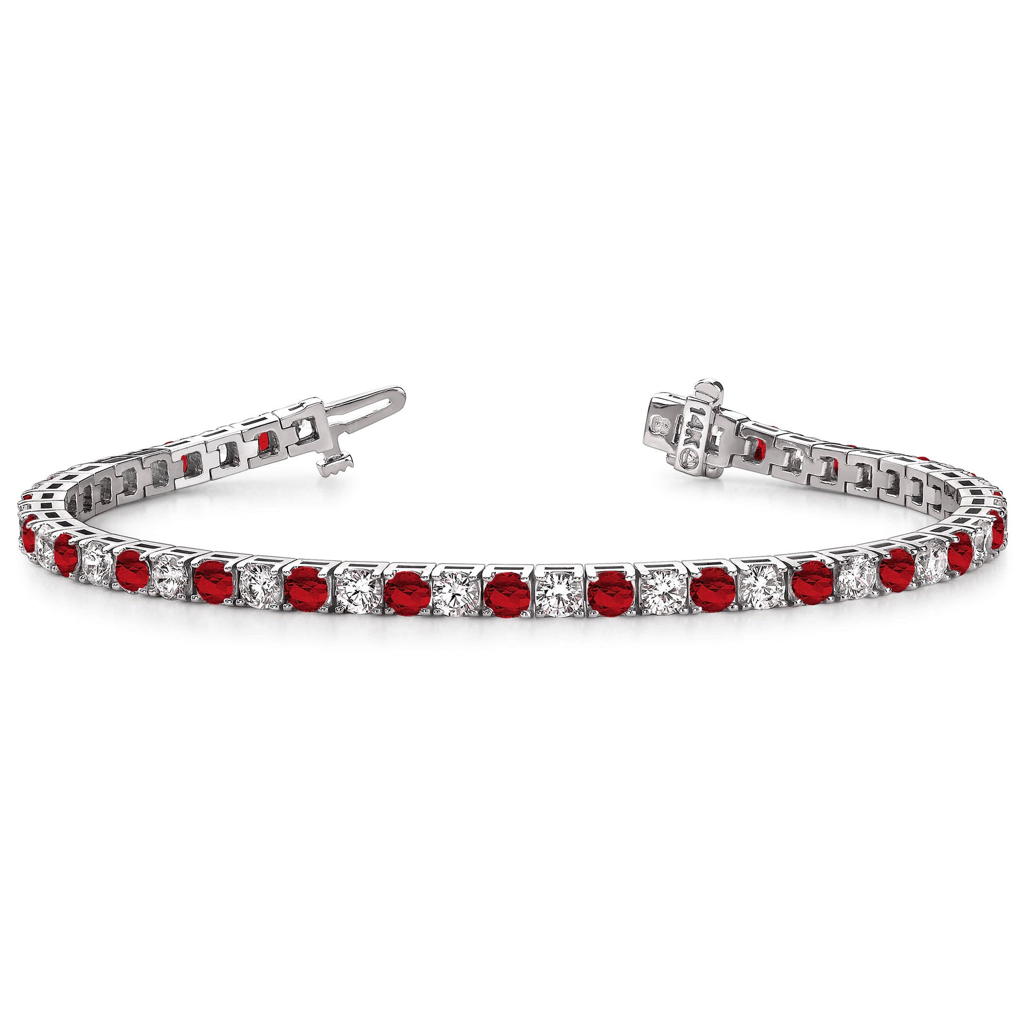 14K White Gold Ruby Tennis Bracelet, 2.5ct