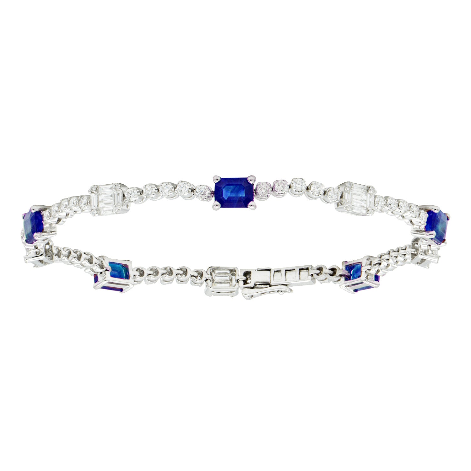 Emerald Cut Sapphire and Diamond Bracelet