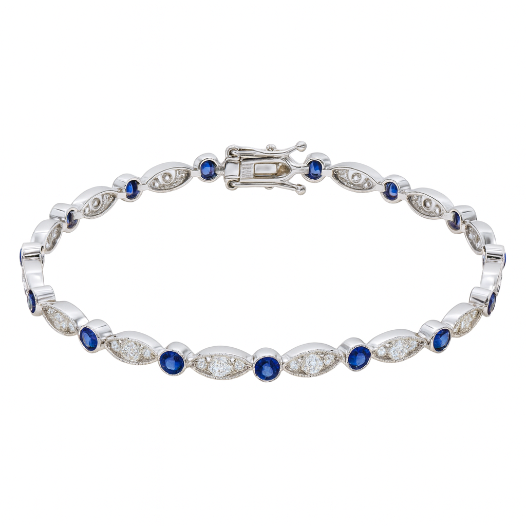 18K White Gold Sapphire Diamond Bracelet, 1.64ct