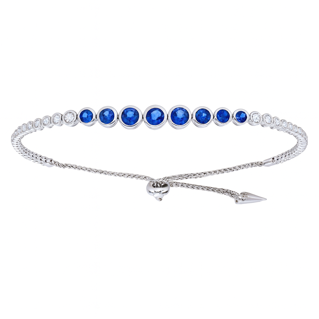 18K White Gold Blue Sapphire Diamond Bracelet, 1.83ct