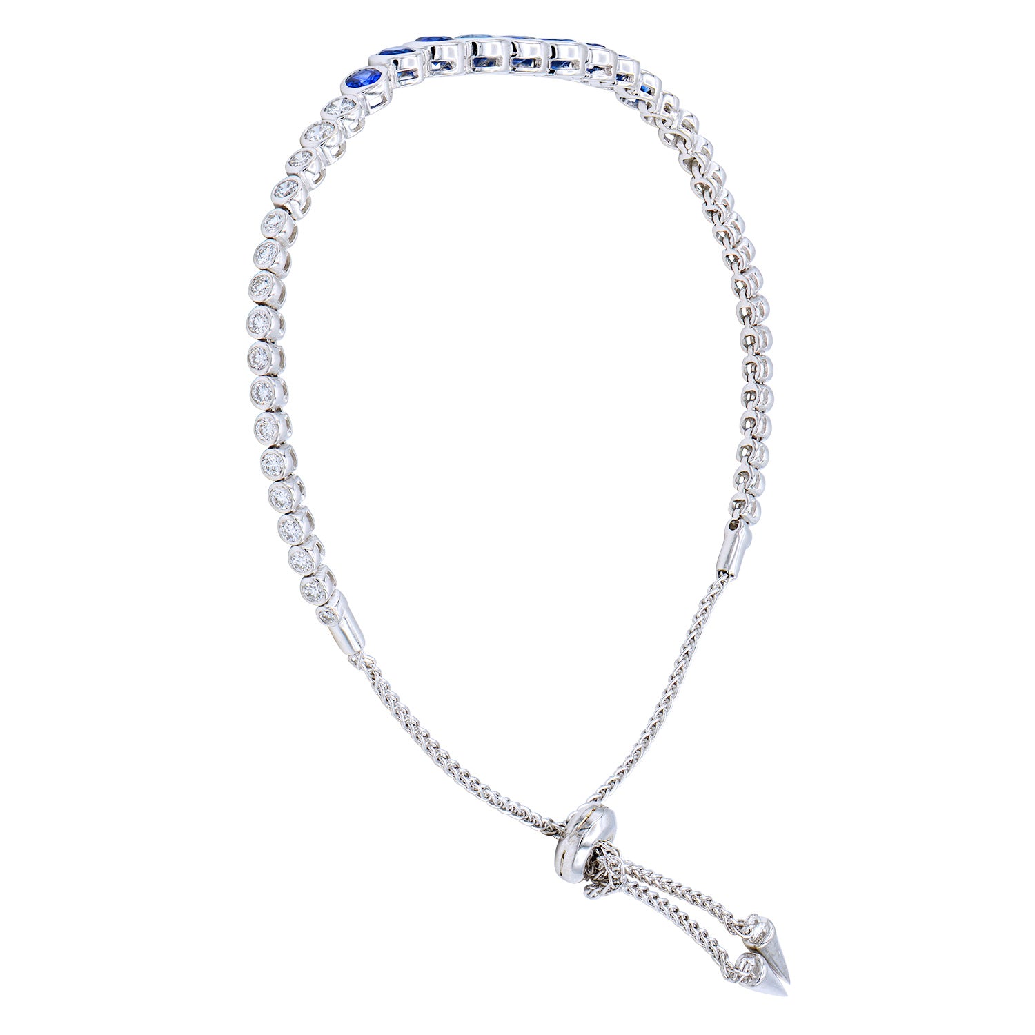 14K White Gold Blue Sapphire Diamond Bracelet, 1.3ct