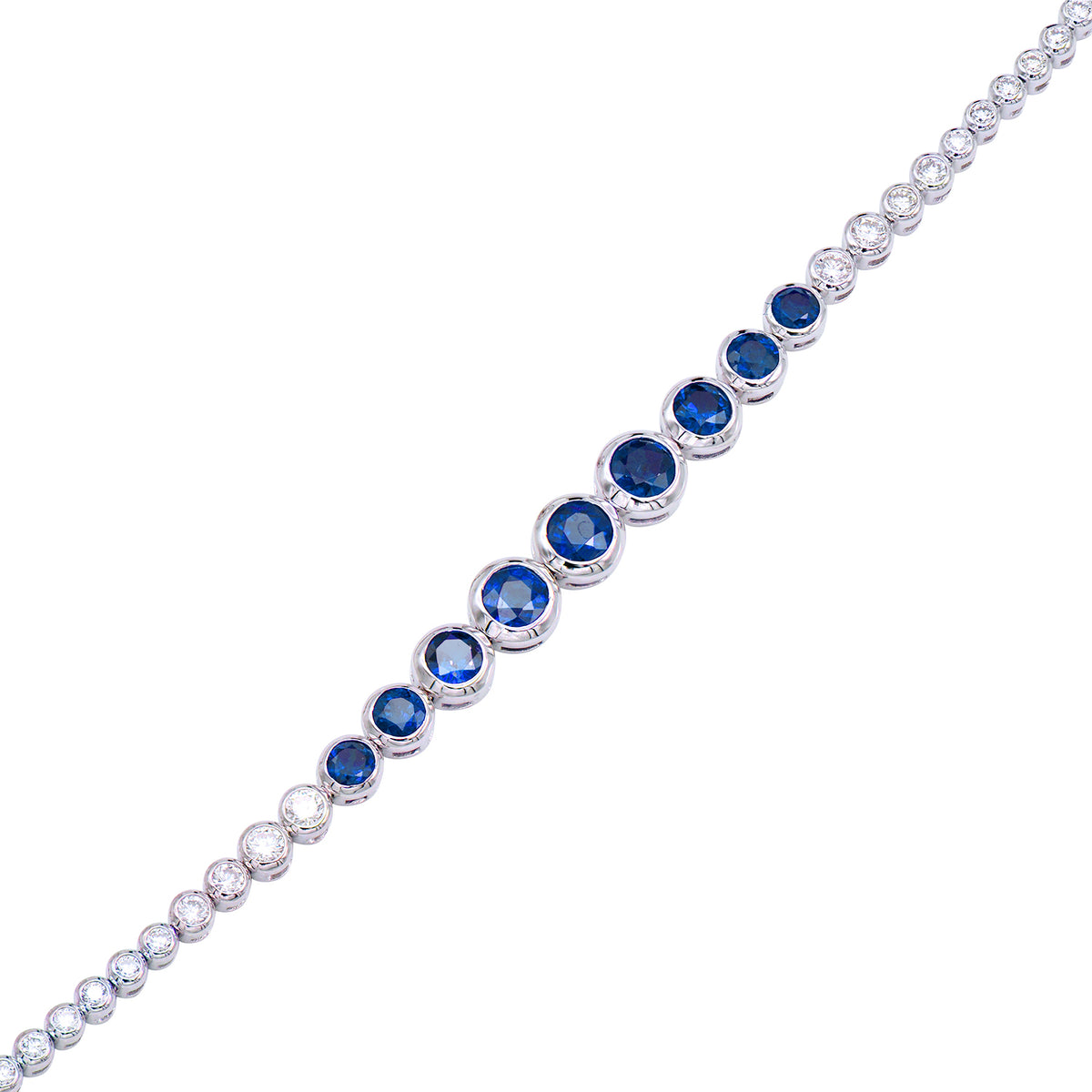 14K White Gold Blue Sapphire Diamond Bracelet, 1.3ct