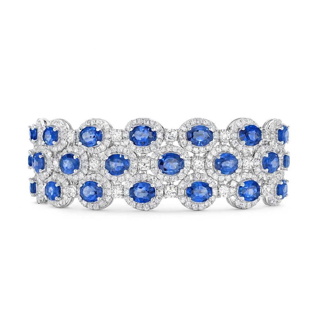 Handmade 18K White Gold Blue Sapphire Bracelet, 24.96ct