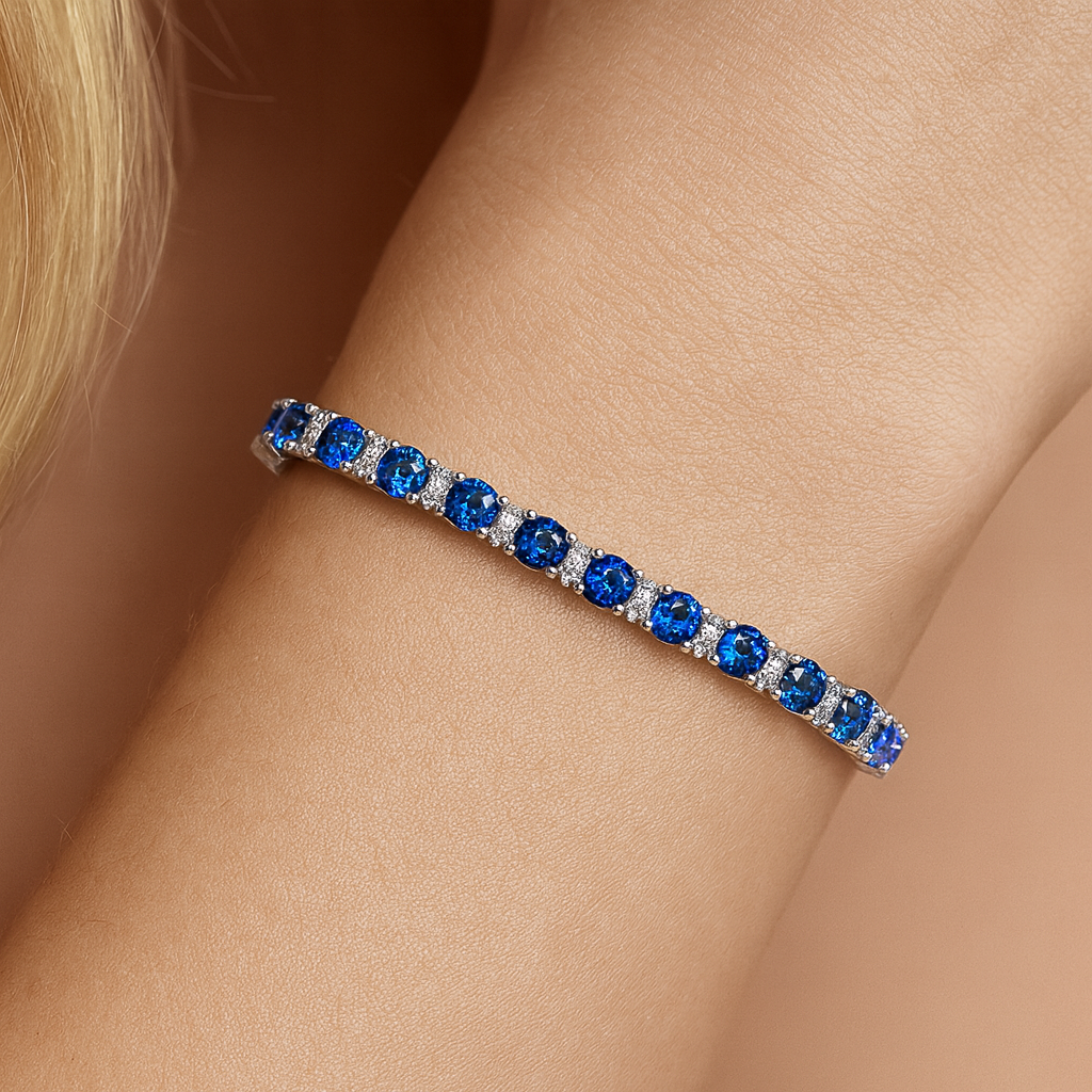 18K White Gold Blue Sapphire Bracelet, 3.34ct