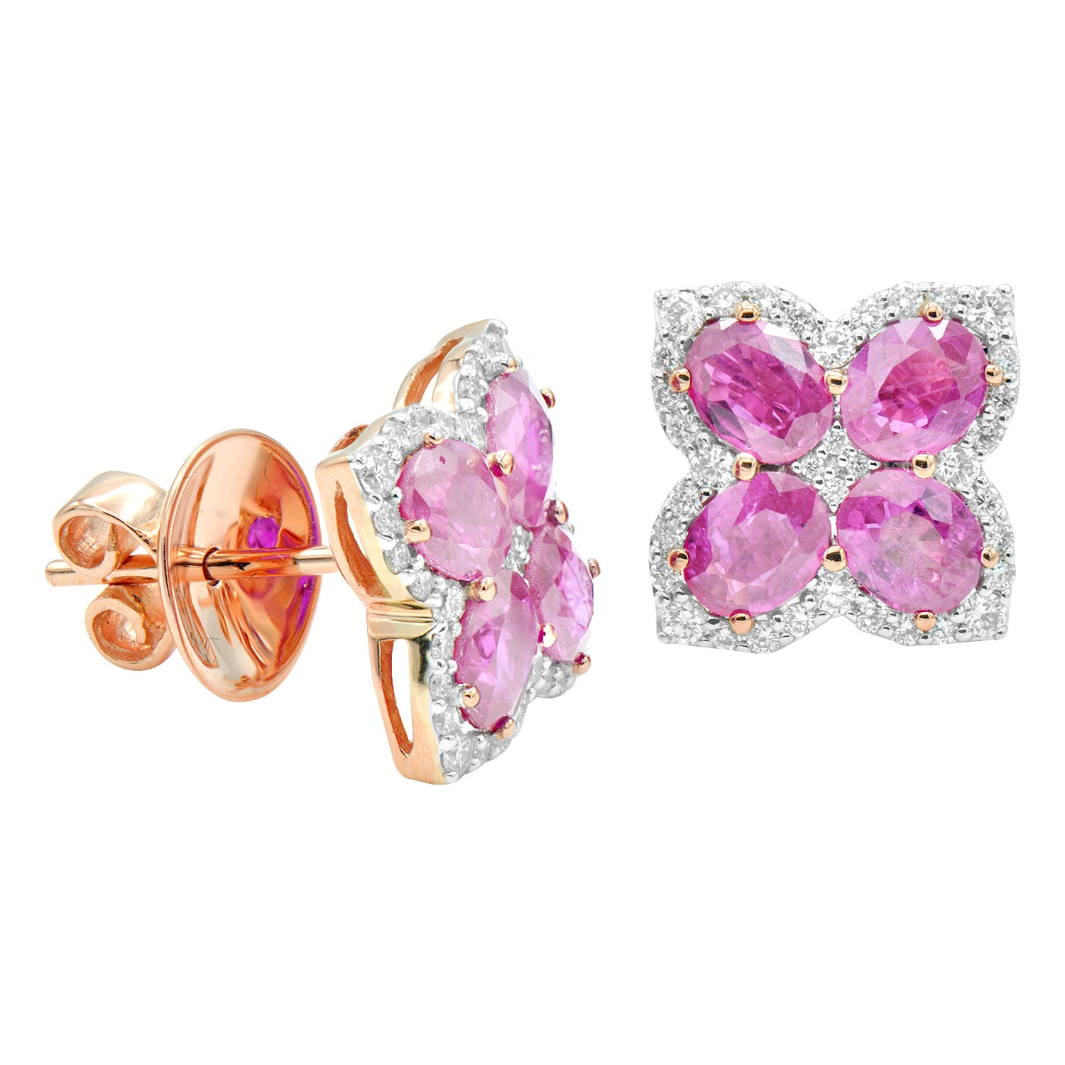 Pink Sapphire and Rose Gold Oval Flower Earring