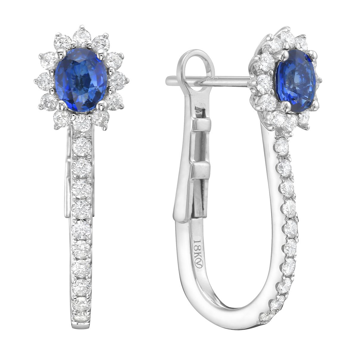 18K White Gold Blue Sapphire Earrings, 0.87ct