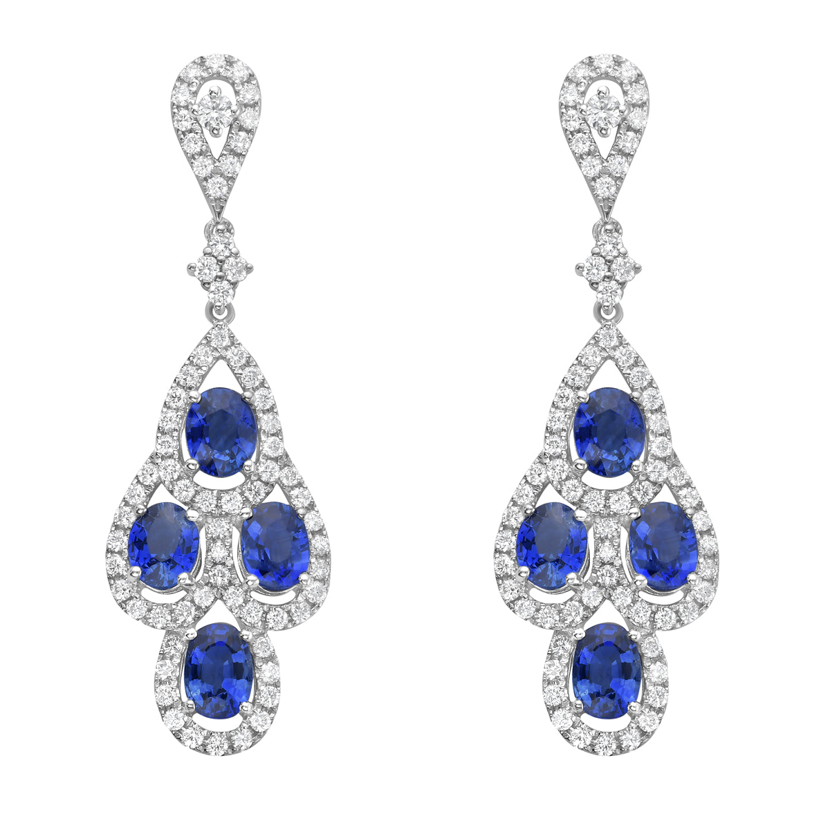 18K White Gold Blue Sapphire Earrings, 3.75ct