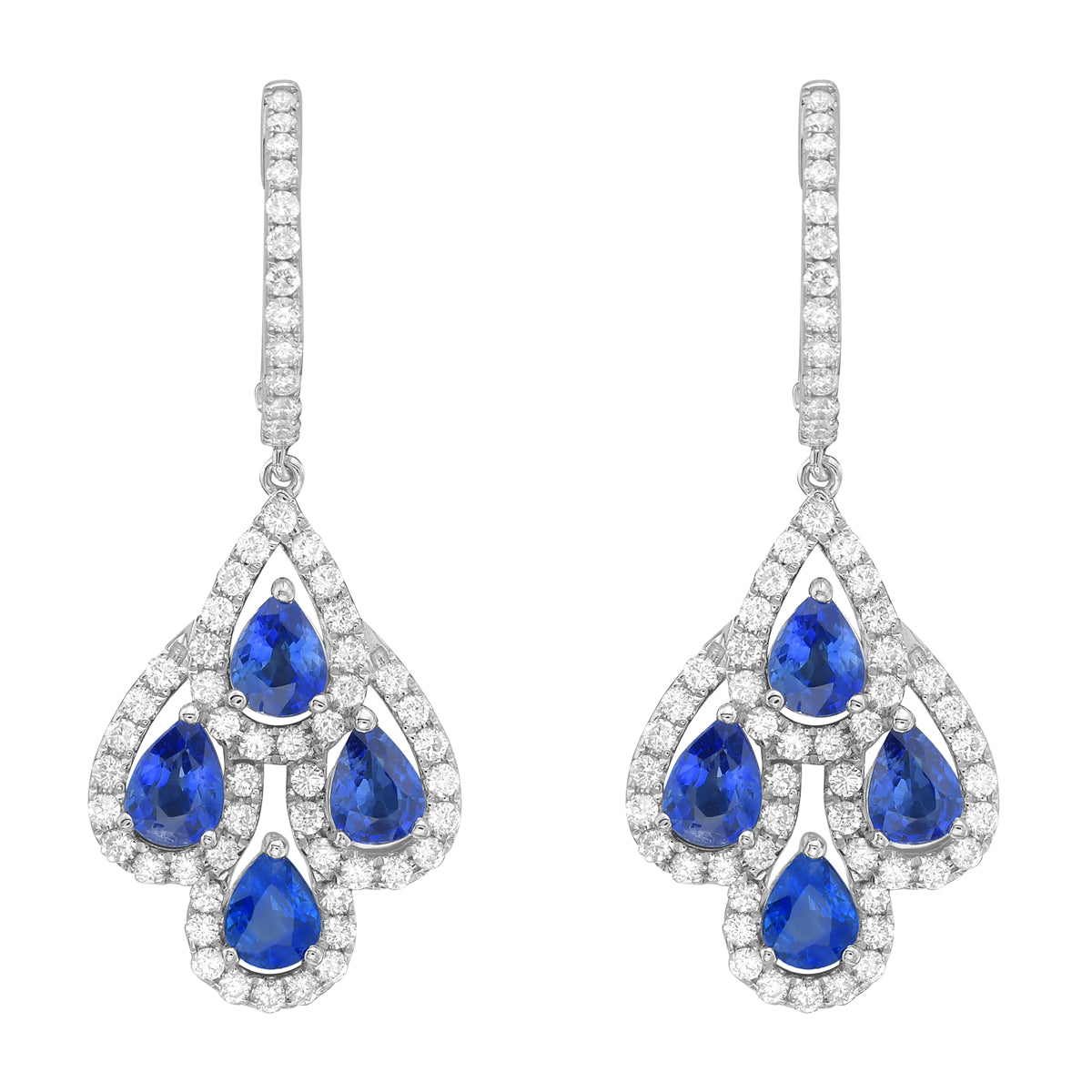14K White Gold Blue Sapphire Earrings, 8-9mm, 3.31ct