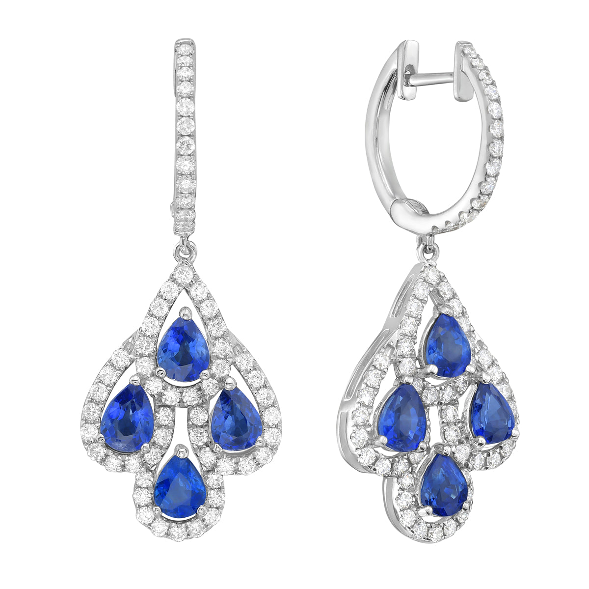 14K White Gold Blue Sapphire Earrings, 8-9mm, 3.31ct