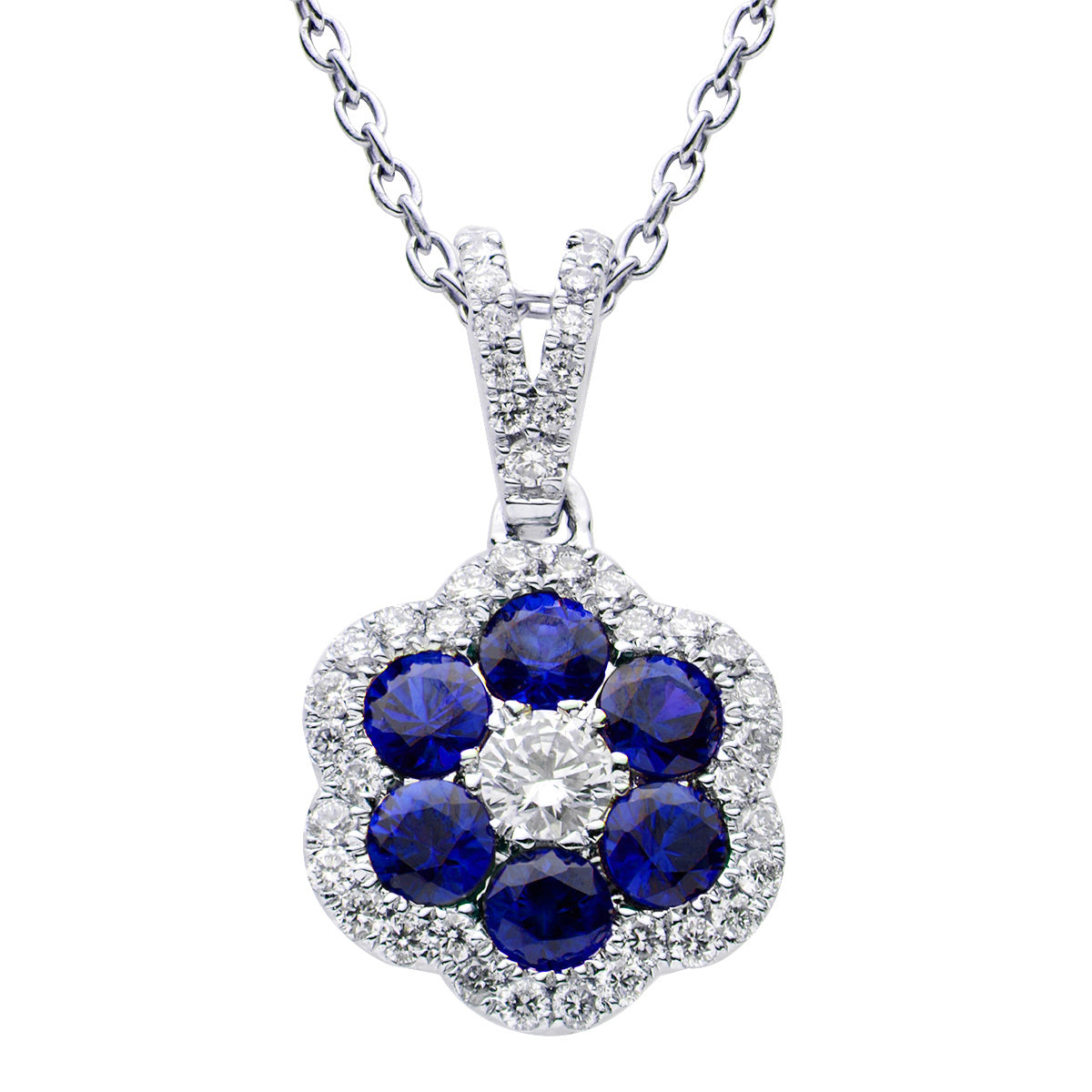 Sapphire and Diamond Cluster Pendant