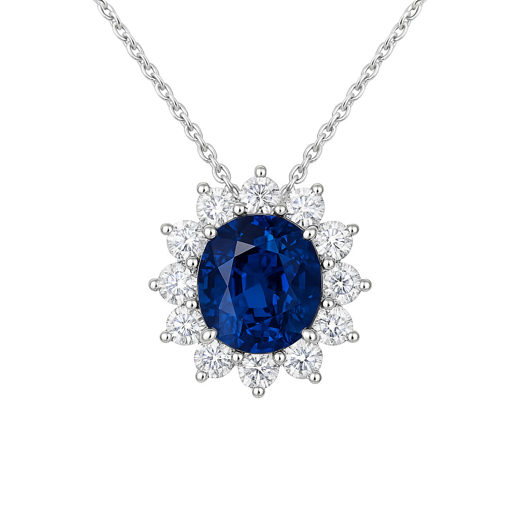Handmade 18K White Gold Blue Sapphire Necklace, 2.79ct