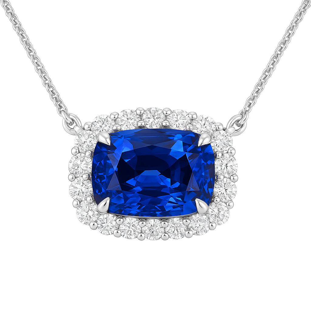 Handmade 18K White Gold Blue Sapphire Pendant, 2.67ct