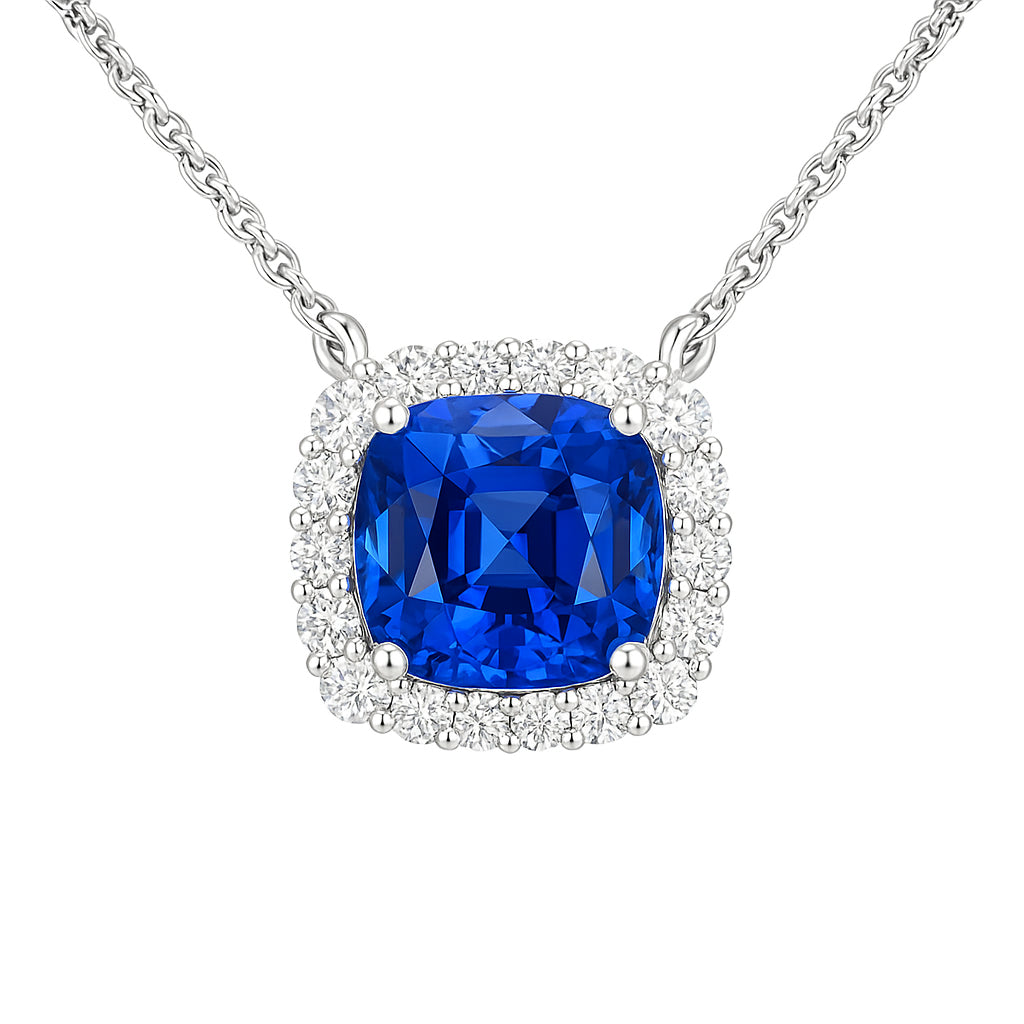 Handmade 18K White Gold Blue Sapphire Pendant, 2.46ct