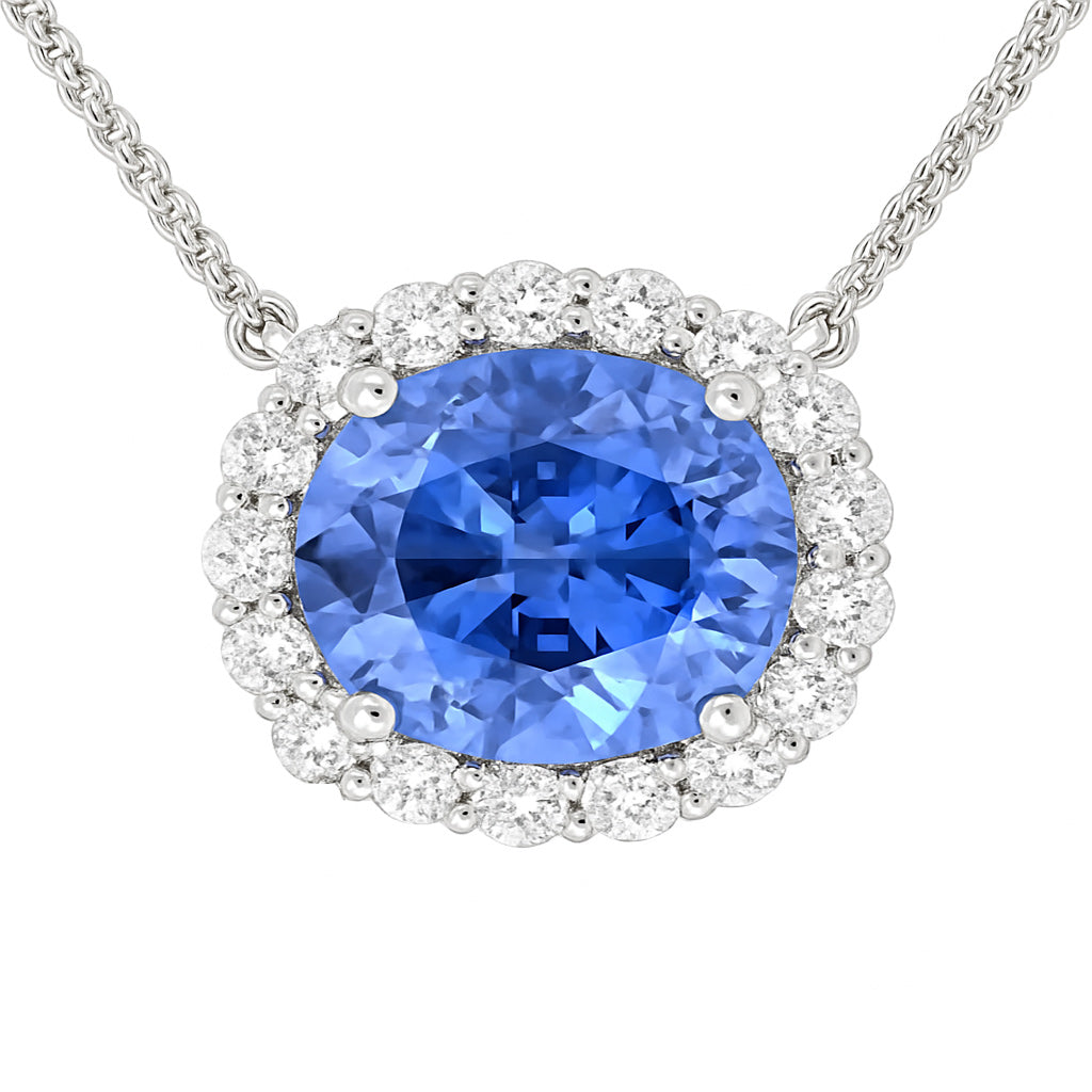 Handmade 18K White Gold Blue Sapphire Pendant, 2.28ct