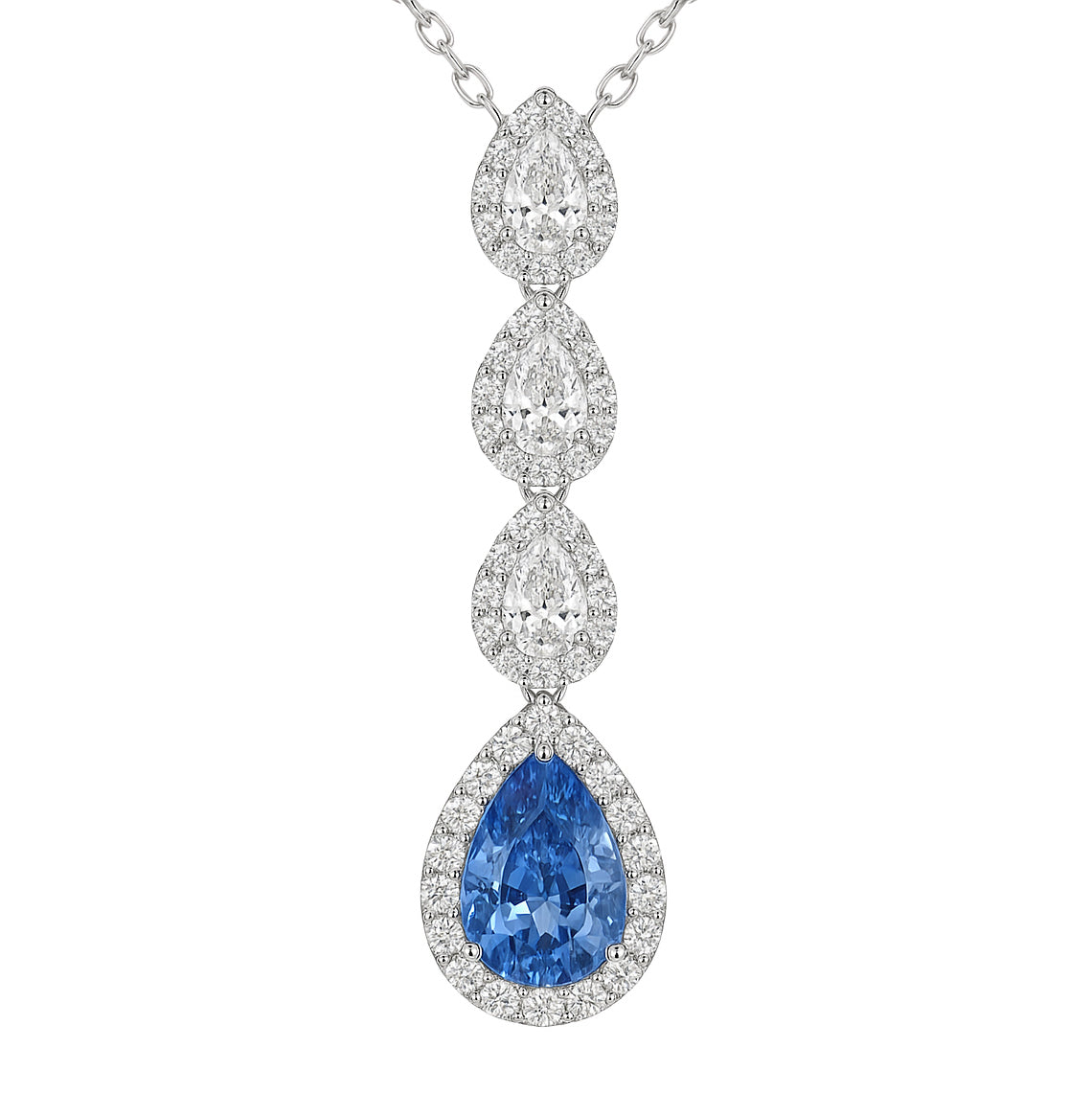 Handmade 18K White Gold Blue Sapphire Pendant, 2.12ct