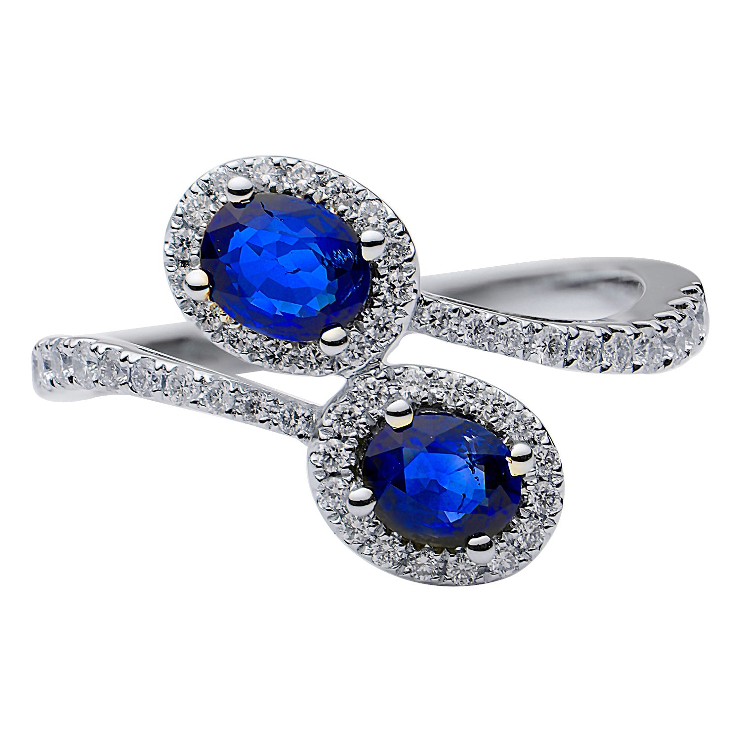 Sapphire and Diamond Oval Bypass Ring