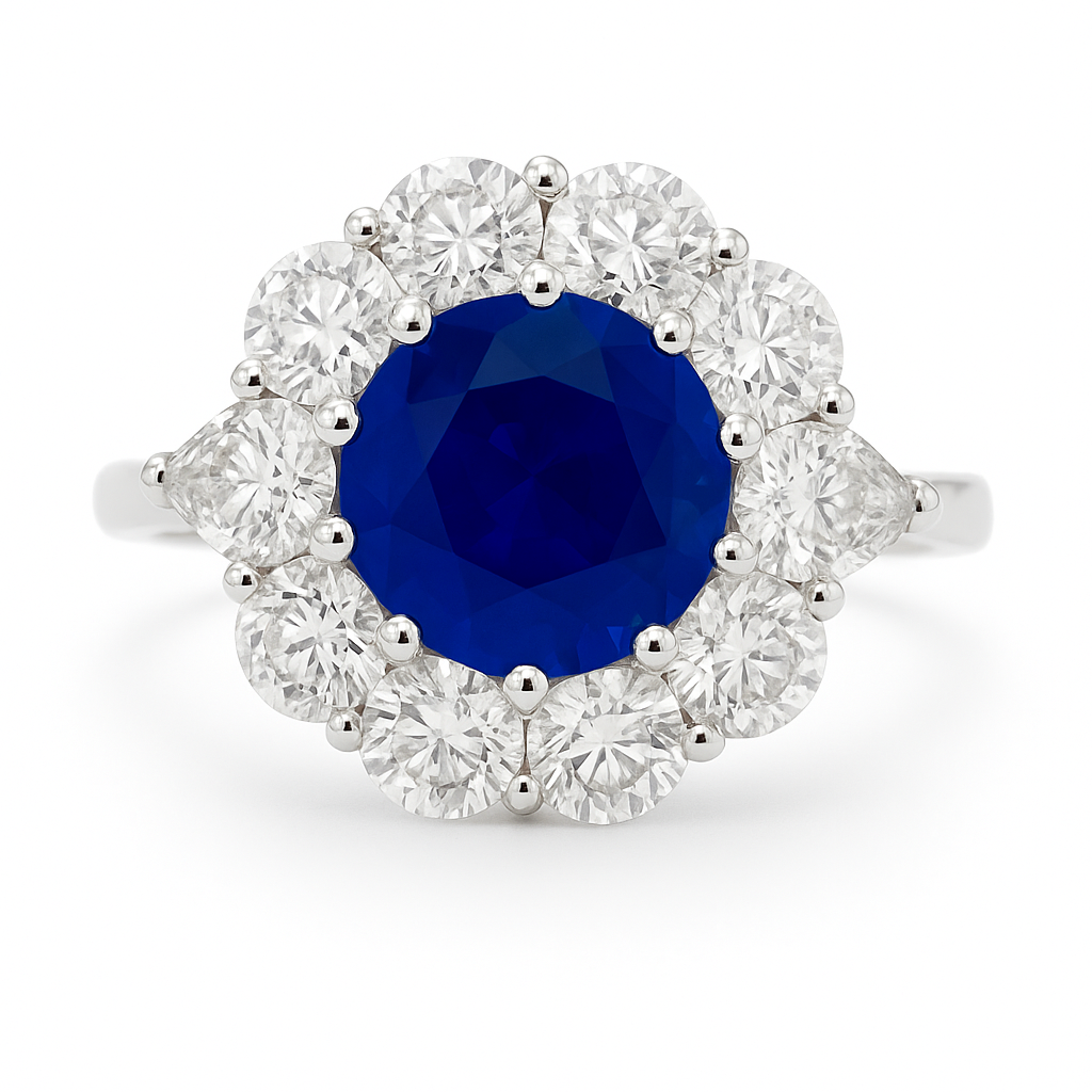 Handmade 18K White Gold Blue Sapphire Ring, 3.47ct