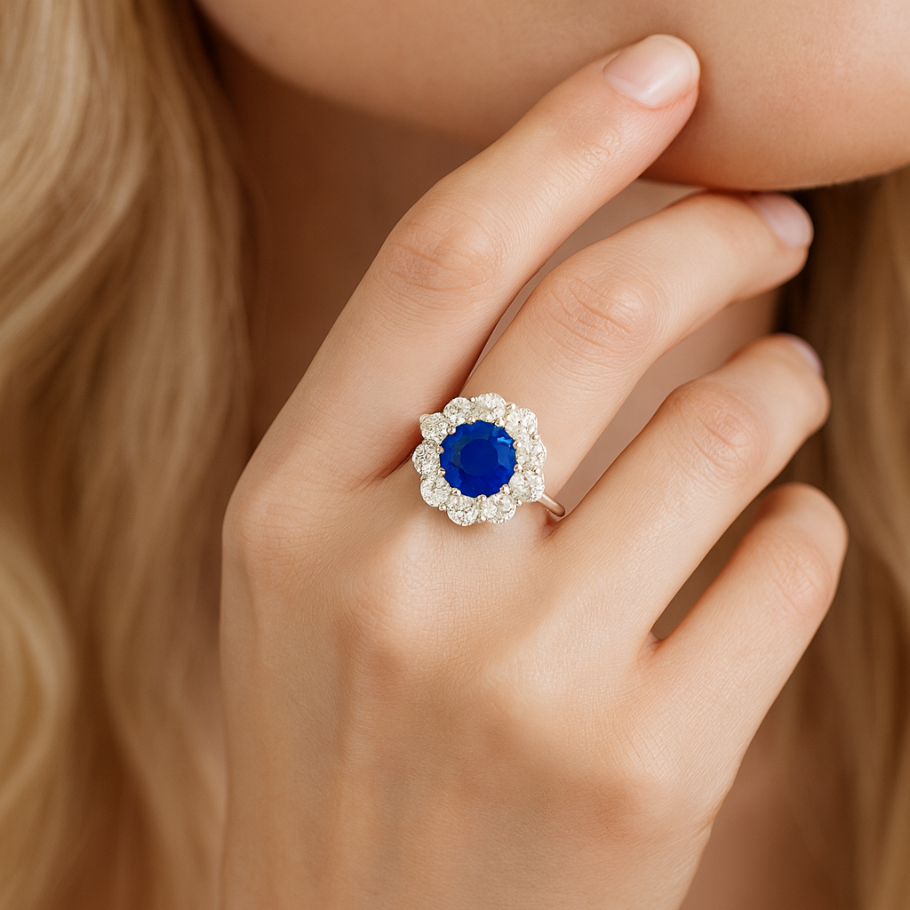 Handmade 18K White Gold Blue Sapphire Ring, 3.47ct