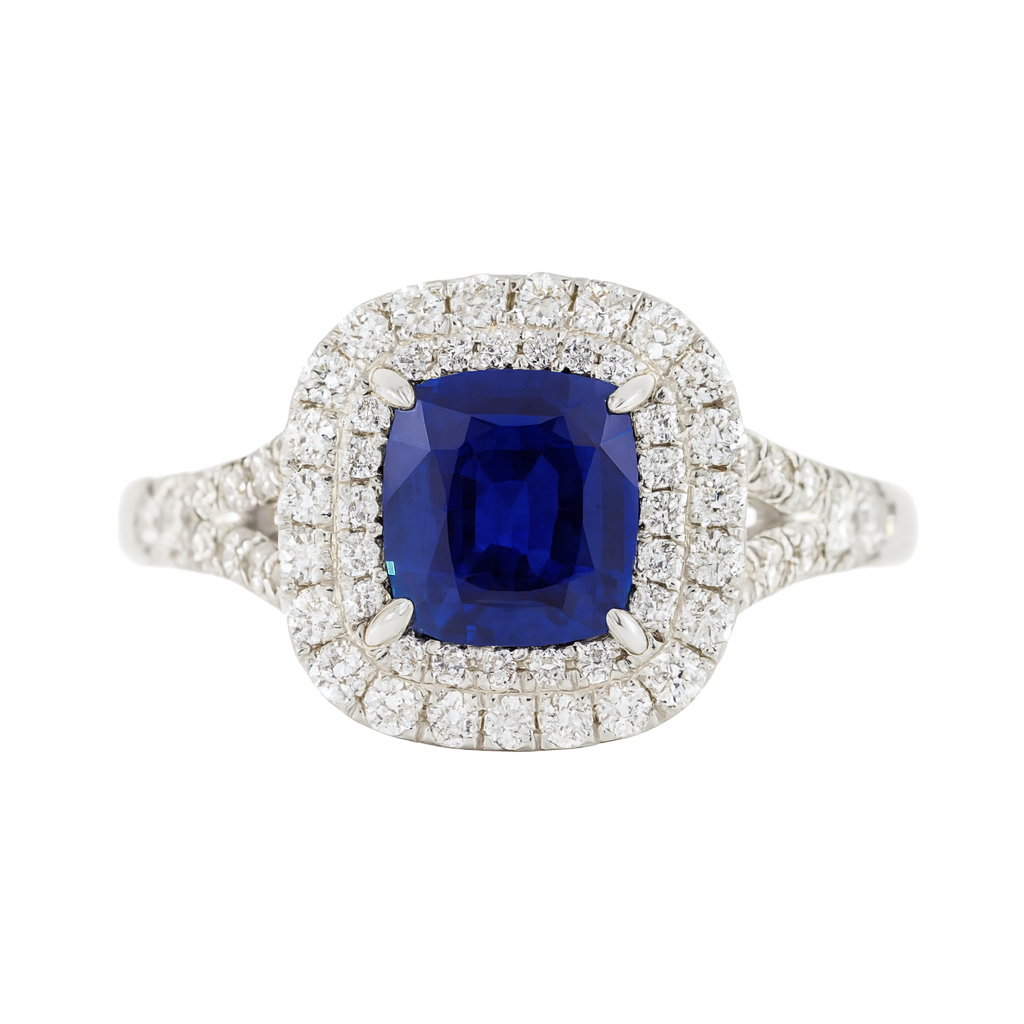 Handmade 18K White Gold Blue Sapphire Ring, 2.01ct
