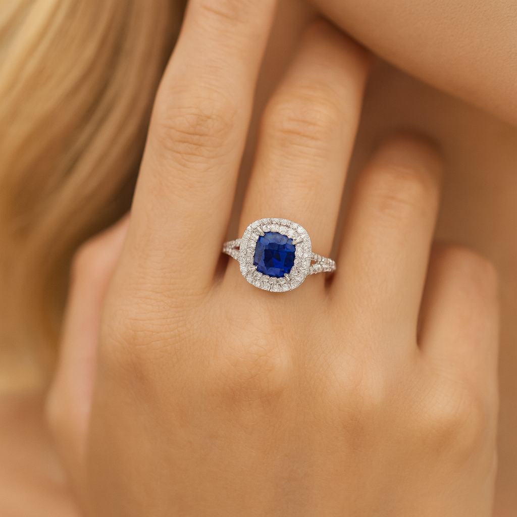 Handmade 18K White Gold Blue Sapphire Ring, 2.01ct