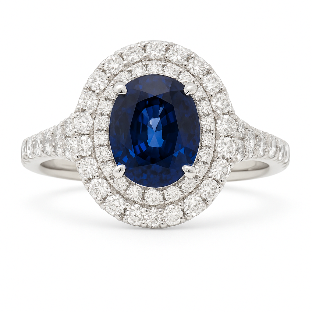 Handmade 18K White Gold Blue Sapphire Ring, 2.06ct