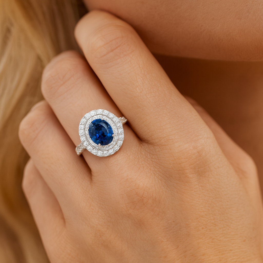Handmade 18K White Gold Blue Sapphire Ring, 2.06ct